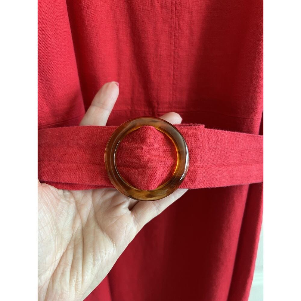 ANN TAYLOR LOFT 2024 Cherry Red Linen Blend Belted Flutter Sleeve Midi Dress 10 - Picture 4 of 14